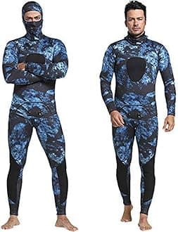Nataly Osmann Camo Spearfishing Wetsuits Men 3mm /1.5mm Neoprene 2-Pieces Hooded Long Sleeve Scuba Diving Suit Full Body Keep Warm Snorkeling Suits