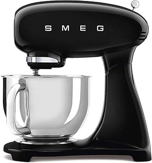 Smeg SMF03BLUK Full Colour Stand Mixer, Retro 50's Style with 4.8L Stainless Steel Bowl, Safety Lock, 10 Variable Speeds, 800W, Black