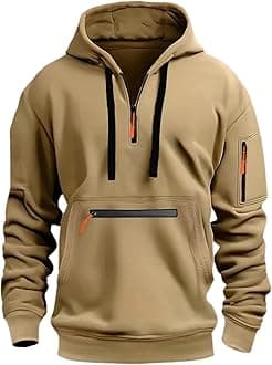 GenericMens 1/4 Zip Pullover Hoodie Zip Up Pocket Drawstring Tracksuit Tops Cuff Overhead Hooded Slim Fit Casual Gym Skiing Sports Warm Hoody Sweatshirts