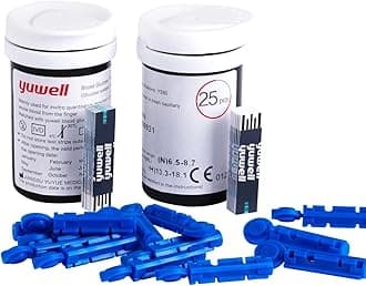 Blood Glucose Test Strips and Lancets for Model 582&710 x 50pcs (Diabets Test Strips for yuwell Blood Glucose Meter 582&710 Only)