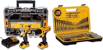 DEWALT DCK211D2T 10.8V Li-ion Cordless Compact Drill Driver and Impact Driver (Twin Pack) & Combination Drill BIT Set 100 Piece Set DT71563-QZ, Black