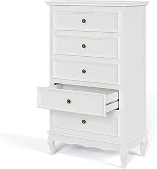 RoyalCraft White Dresser for Bedroom, Modern 5 Drawer Dresser, Wood Rustic Tall Chset of Drawers, Storage Dressers Organizer for Bedroom,Hallway