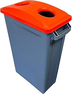 Chabrias Ltd 87 Litre Slim Bin Recycling Container, Space Saving Design, Rectangular for Home, Office, Kitchen – Commercial Product Vented Slim Waste Receptacle Bin (1, Grey & 2 Hole Red Lid)