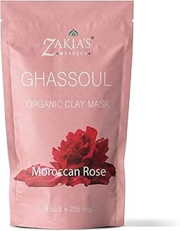 Ghassoul Clay Mask (Rose Scented) - Organic Natural Facial Mask and Skin Care Treatment - Anti-aging Mud Mask Heals Dry & Oily Skin, Acne, Eczema & Psoriasis - 8 Oz
