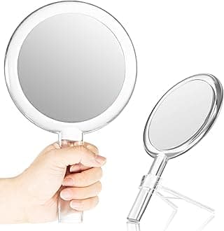 Queekay Double-Sided Handheld Mirror with Stand 1X/10X Magnifying Mirror with Handle Clear Adjustable Handheld Mirror Round Makeup Hand Mirror for Women Girls Makeup Tools Accessories Home Travel Use