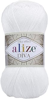 Alize Diva Silky Effect 100% Microfiber Acrylic Yarn Thread Crochet Art Lace Craft Lot of 2 skeins, Each Skein 100g 350m - 55 White