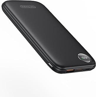 Powerbank Fast Charging Max 12V/4.5A, Ultra Slim Portable Charger USB C 10000mah, Travel Power Bank for iPhone 11 12 13 14 15 16 Samsung Android, DC Lightweight Battery Pack Phone Charger, Deep Black