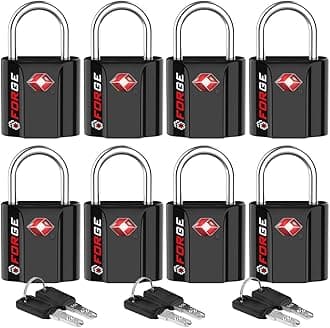 Forge Small Size TSA Approved Luggage Locks: Key Locks for Travel. Ultra Secure Dimple Key Travel Locks Alloy Body Luggage Locks. Black 8 Pack.