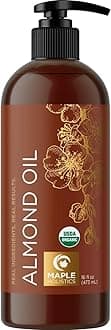 USDA Organic Sweet Almond Oil - Pure Cold Pressed Organic Almond Oil for Skin Hair and Nails - Moisturizing Organic Body Oil for Women and Men plus Carrier Oil for Essential Oils Mixing 16oz