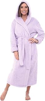 Alexander Del RossaWomen's Fuzzy Plush Fleece Bathrobe with Hood, Soft Warm Hooded Lounge Robe