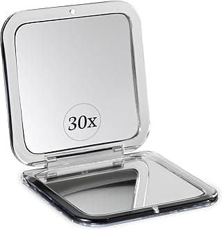 Small Compact 30X Magnifying Mirror for Travel - Hand Held, Foldable & Very Lightweight - Mini Pocket-Sized Magnified Mirror for Purse - Square 8cm x 8cm (Black)