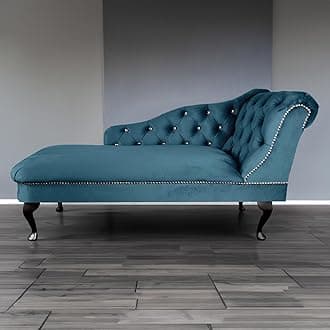 – RegentTufted Chaise Lounge Sofa & Seating Handmade Velvet Living Room Bedroom Hallway Black Accent Chair (Right Hand, Teal)
