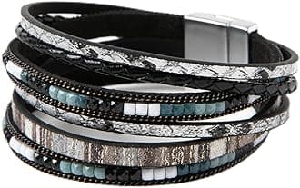 Rantanto Braid Leather Wrap Bracelet Trendy Stackable Crystal Cuff Boho Gold Heart Bracelet Jewelry Gift For Women