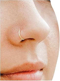 Ellie J Maui 14K Solid Gold Nose Ring Hoop for Women – 18G, 20G, 22G, 24G – Yellow, Rose or White Gold – 7mm to 10mm – Hypoallergenic Septum or Cartilage Piercings (22 Gauge 7mm Yellow Gold)