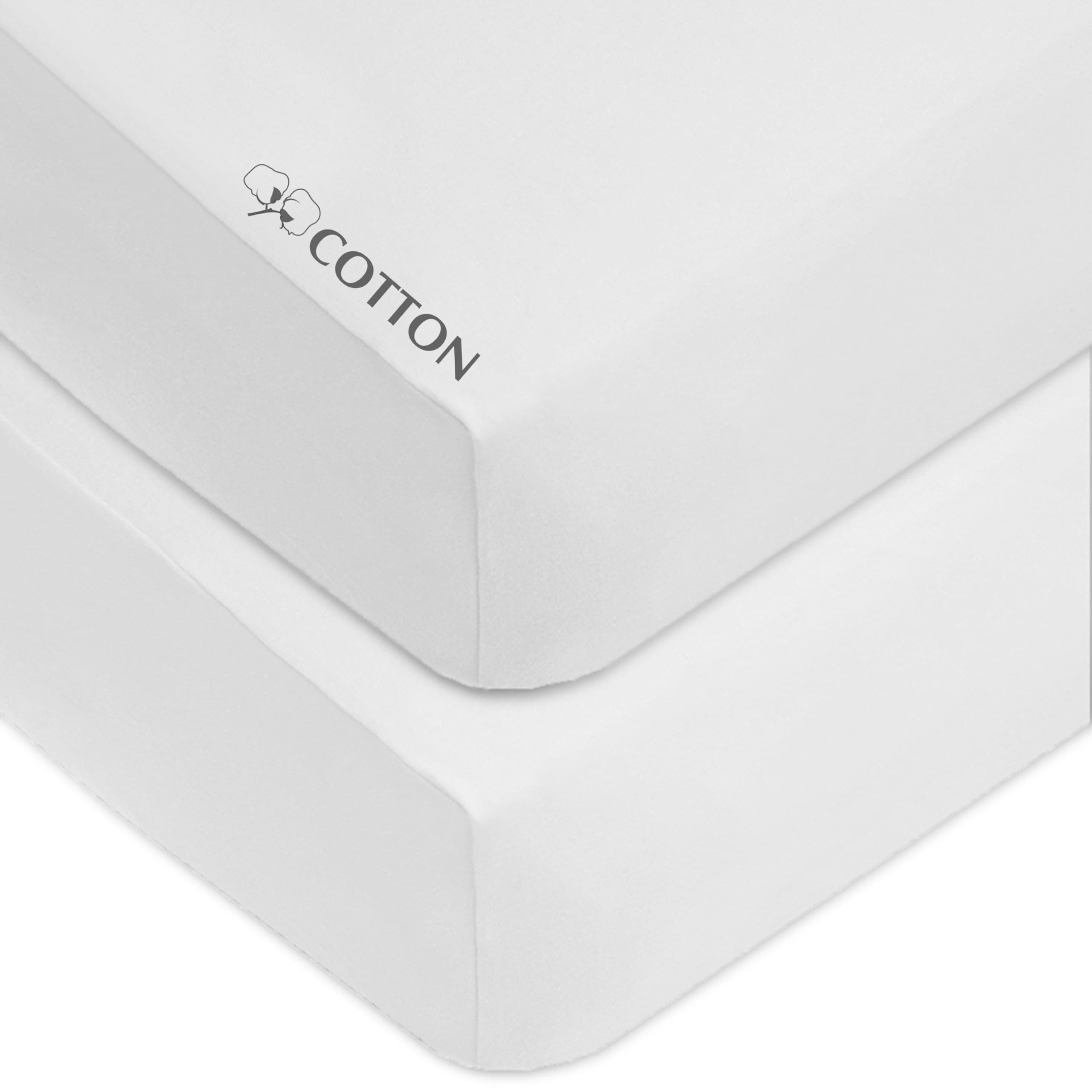 2 Pack 100% Natural Cotton Fitted Crib Sheets 52" x 28" - Soft, Breathable, Hypoallergenic & Gentle Toddler Bed Sheets, White, Neutral for Boys & Girls