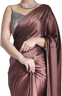 Women's Ready to Wear Satin Silk 1 Minute Pre Pleated Saree with Sequin Sequience Unstiched Blouse (Wine)