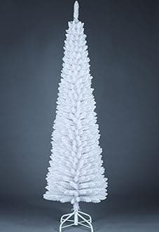 8Ft/2.4m Slim Christmas Tree Artificial White Pencil Tree 828 Pointed Tips, Metal Stand, Holiday Home Decorations