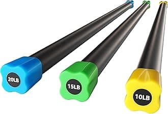 Signature Fitness Total Body Workout and Exercise Weighted Bar with Padded Grip Handle and Steel Core for Fitness and Recreation, Multiple Colors and Sizes, 3 Pack