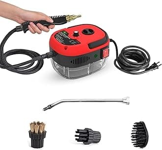 Irishom 2500W Handheld Steam Cleaner High Temperature Pressurized Steam Cleaning Machine Portable Car Steamer with Brush Heads (Red)