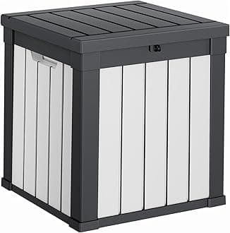 PatioZen 50 Gallon Resin Deck Box, Lockable Patio Outdoor Storage Box for Furniture, Garden Tools and Tools Storage, Waterproof Outside Storage Boxes - Black&White