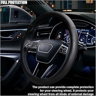 LAINLOY 14.5"-15" Car Steering Wheel Cover, Microfiber Leather Cover, Anti-Slip Breathable Steering Wheel Decoration, Universal Steering Wheel Accessories for Diverse Cars (Black)