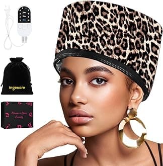 Heat Cap for Deep Conditioning, Ingeware Thermal Cap for Hair Steamer Cap for Natural Hair Portable Electric Heat Hair Spa Cap for Home Use Pattern (Leopard Print)