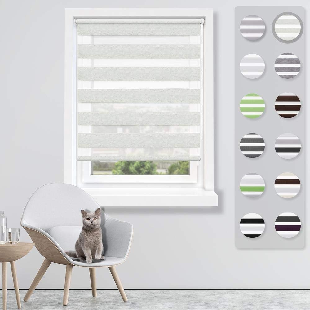 SBARTAR Zebra Double Roller Blinds, 60 x 150 Nature Day Night Double Layer Roller Shades Filtering with Side Chain Easy Assembled without Drilling for Window