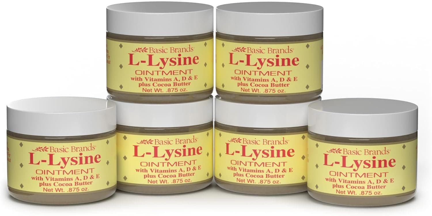 Basic Brands - L-Lysine Ointment - 0.875 oz - Lysine Cold Sore Treatment and Blister Relief - Soothes Chapped Lips and Dry Skin – 6-Pack