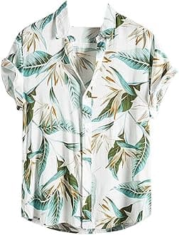 Leriya FashionShirt for Men | Tropical Leaf Printed Rayon Shirts for Men | Preppy Short Sleeves | Spread Collared Neck | Perfect for Outing | Beach | Camp Wear Shirt for Boys