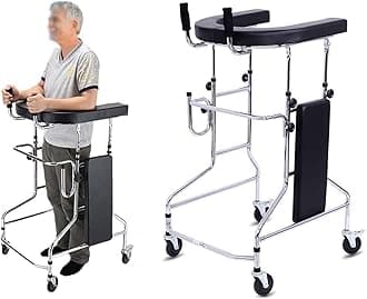 Upright Walkers for Seniors, Hemi Walker for Stroke Patient Stand up Rollator with Seat and Armrest Adult Rehabilitation Walker, Height Adjustable Elderly Walking Mobility Aid