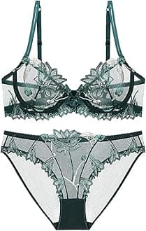 Soft Lace Lingerie Set See Through Underwear Floral Lace Underwire Sheer Bra and Panty Set for Women