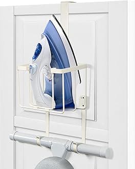 ORLESS Over The Door/Wall Mount Ironing Board Hanger, Laundry Room Iron and Ironing Caddy Board Storage Holder White
