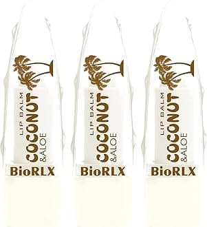 BioRLX Coconut Oil Lip Balm - Natural Hydration with Coconut’s Nourishing Properties for Everyday Lip Care (Three Lip Balm) (Coconut, 0.12 Ounce (Pack of 3))