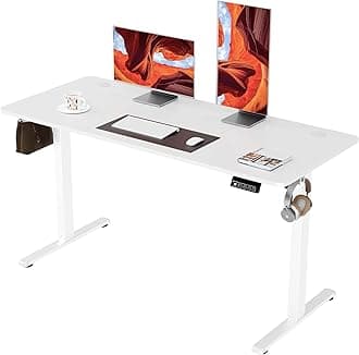 Electric Standing Desk, 140 x 60 cm Height Adjustable Sit Stand Desk with Splice Board for Home Office, Computer Table Memory Preset (White Frame, White Desktop)