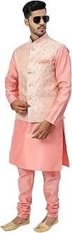 Uri and MacKenzie Men's Silk Blend Regular Kurta Churidar Pyjama with Bundi Nehru Jacket/Waistcoat