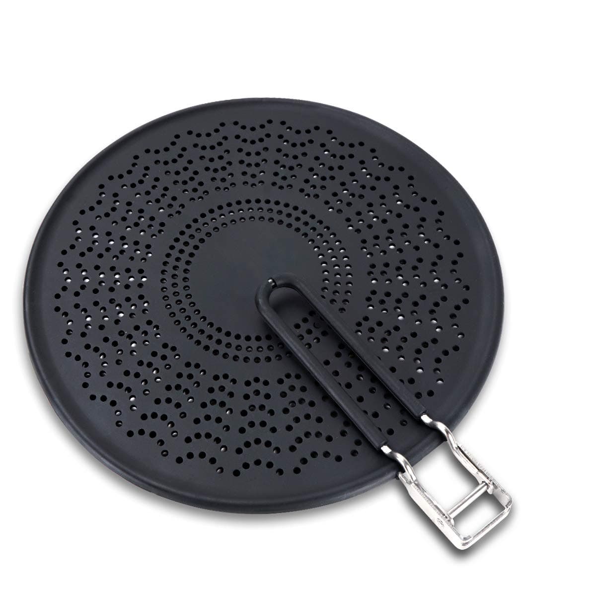 11.5" Silicone Splatter Screen - Pan Cover with Folding Handle, High Heat Resistant Oil Splash Guard - Heat Insulation Cooling Mat, Strainer, Drain Board for Frying Pan(Black)