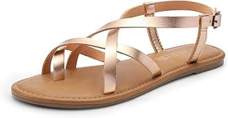 DREAM PAIRSWomen's Flat Sandals Strappy Dressy Comfortable Ankle Strap Casual Summer Thong Sandals for Beach,Size 8.5,Rose Gold,SDFS2401W