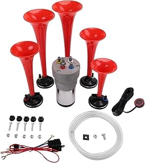 Musical Air Horns Plays Dixieland Melody Music Horn Dixie Air Horn with Button Multi-frequency Sound Five Trumpet Dixie Truck Horn with Compress (DIXLAND Musical Horns Kit)