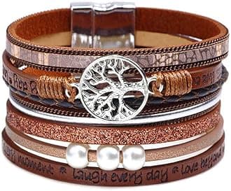 Leather Wrap Bracelets for Women, Boho Leopard Multi-Layer Crystal Beads Cuff Bracelet Jewelry