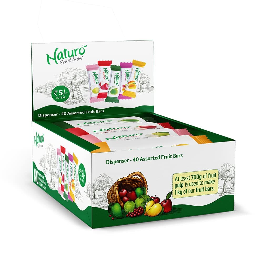 Naturo Assorted Fruit Bar Box Dispenser, Mango, Pack of 40, 400 g