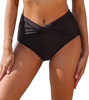 CharmLeaksWomen Medium Waisted Swim Briefs Solid Bikini Bottoms Swimwear Bottom