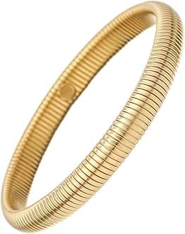 kelistom 14K Gold/Silver Tone Stainless Steel Stretch Bracelets Bangles for Women Men Beaded Bracelets Gold Stretch Bead Ball Bracelet Gifts