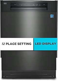 24" Built-In Dishwasher, 12-Place Setting Capacity with Stainless Steel Tub, Dish Washer with 5 Wash Programs and Smart Wash Cycle, ENERGY STAR Certified, BDW100MB, Black