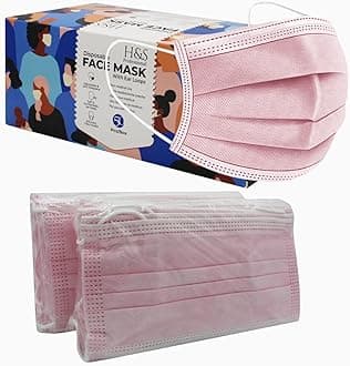 H&S Professional 50PCS Disposable Face Masks with Elastic Ear Loop, 3-Ply Earloop Breathable Non-Woven Mouth Cover Mask for Home, Park, Office- Pink