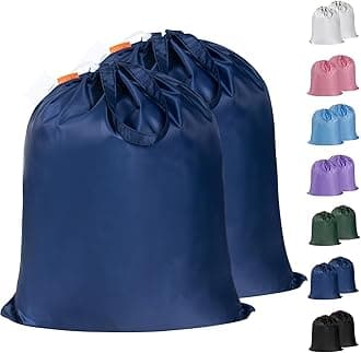 Polecasa Small Heavy Duty Laundry Bag with 130gsm Tear Resistant Fabric and Handles, Easy to Carry Durable Dirty Clothes Drawstring Bag, Perfect for College Dorm, Travel, 2 Pack 21”x24”,Navy