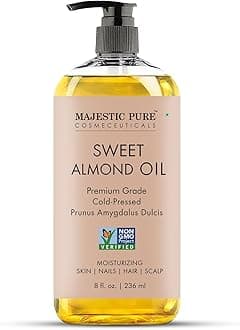 Majestic Pure USDA Organic Sweet Almond Oil | 100% Pure & Natural Cold Pressed Oil Sweet Almond Oil for Skin, Face, Nails, Hair, Scalp & Massage | 236 ml