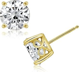 Amazon Collection Yellow Gold Gilded Sterling Silver Stud Earrings set with Round Cut Infinite Elements Cubic Zirconia (5 cttw)