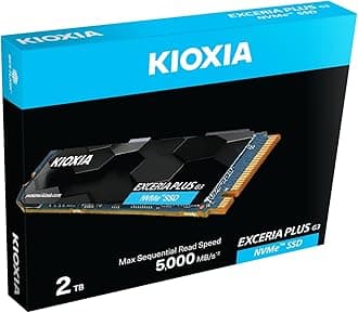 KIOXIA EXCERIA PLUS G3 SSD 2TB - M.2 2280 PCIe Gen4 4.0 NVMe 1.4, Read/Write Speed up to 5000/3900 MB/s, Internal Drive for Notebook/Laptop, Desktop PC, Gaming, Gamers and Video Editors (LSD10Z002TG8)