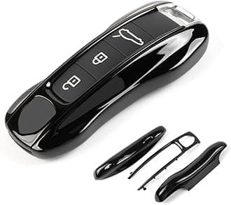 Piano Black Key Fob Cover Compatible with Porsche Key Shell Key Fob Shell Replacement Compatible with Porsche Cayenne Panamera 911 718 Macan Boxster Cayman