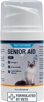 Senior Aid Cat Gel – 150ml Senior Cat Supplement – Supports Cognitive Function, Joint Health, Immunity & Heart – With Glucosamine, Omega 3, L-Carnitine – Easy Daily Pump